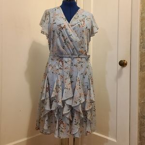 NWT - Ralph Lauren. Size 14. Floral Ruffle-Trim Georgette Dress.